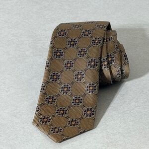 Robert Talbott Carmel Silk Tie Mens Gold Brown Medallion Geometric Hand Sewn USA